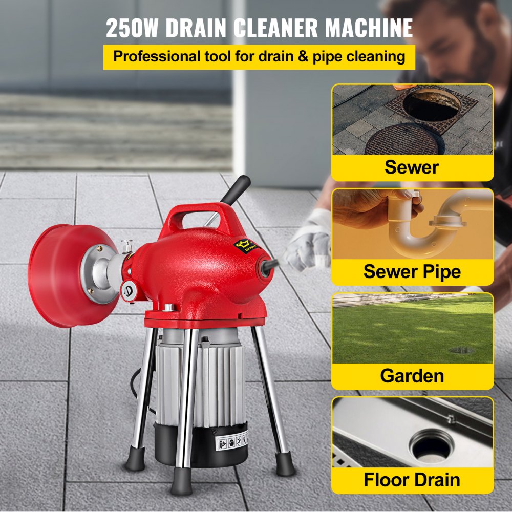 010227957624 - 250W Portable Electric Drain Cleaner with 6 Cutters