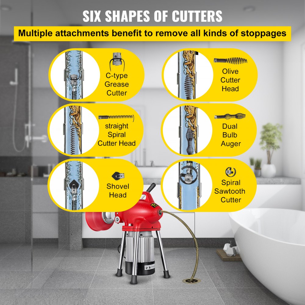 010227957624 - 250W Portable Electric Drain Cleaner with 6 Cutters