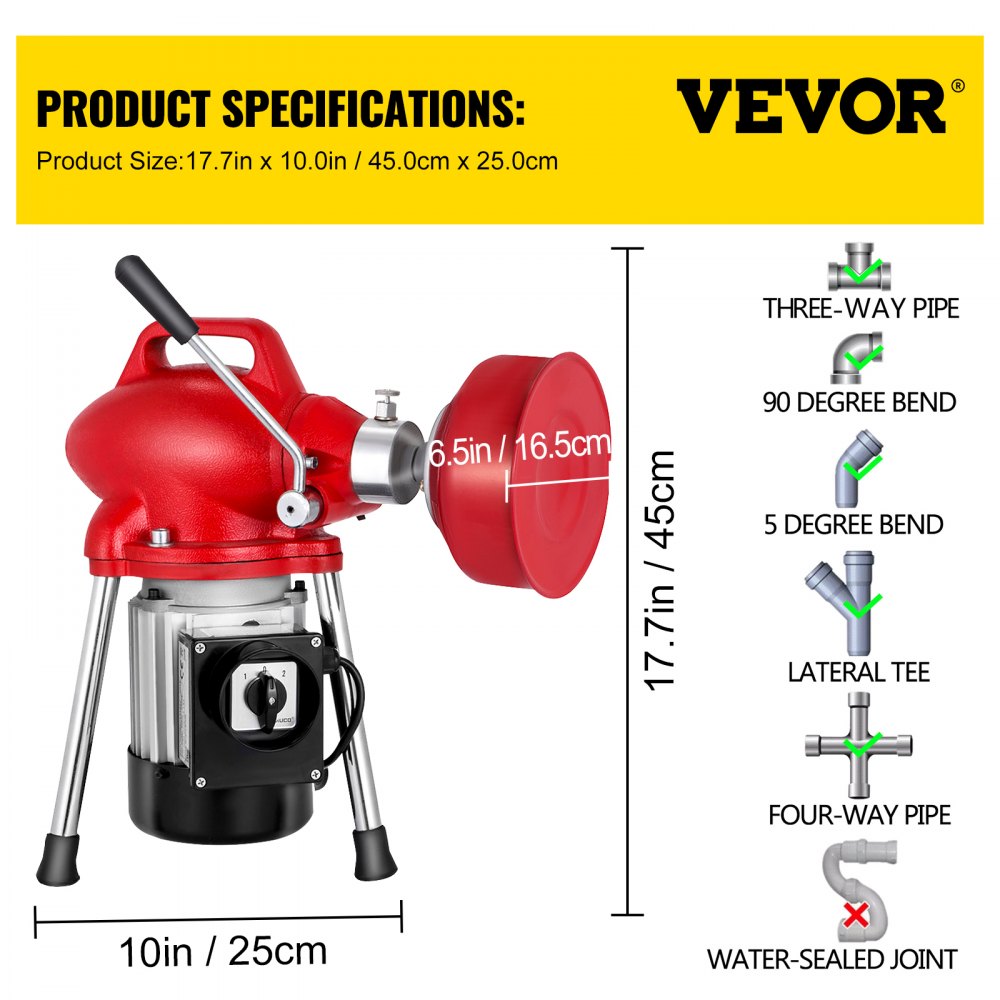 010227957624 - 250W Portable Drain Cleaner with 400RPM Speed
