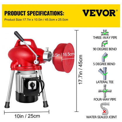 010227957624 - 250W Portable Drain Cleaner with 400RPM Speed