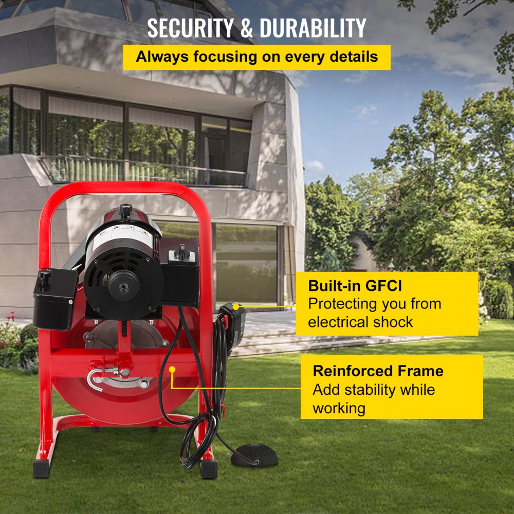 010752855864 - 50FT Electric Drain Auger with 4 Cutters for Blockages