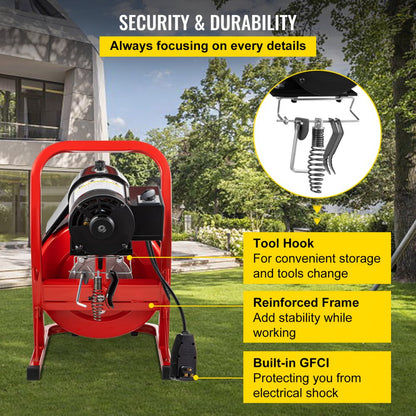 D1000 - 75FT VEVOR Electric Drain Auger with 4 Cutter Shapes