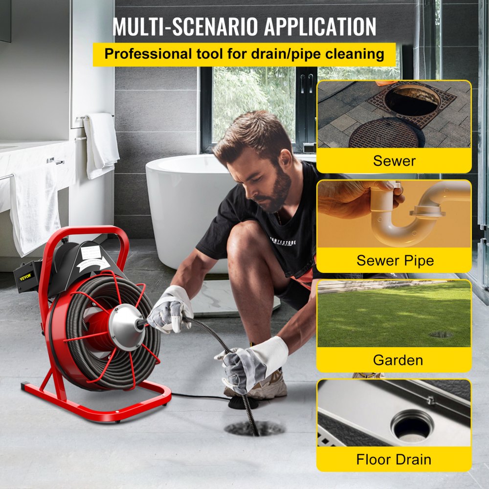 D1000 - VEVOR 75FT Electric Drain Auger for Clog Removal