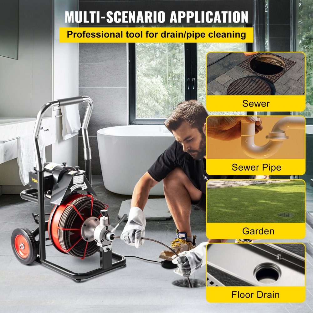 D1000 - VEVOR 75 Ft Durable Electric Drain Cleaner with Cutters