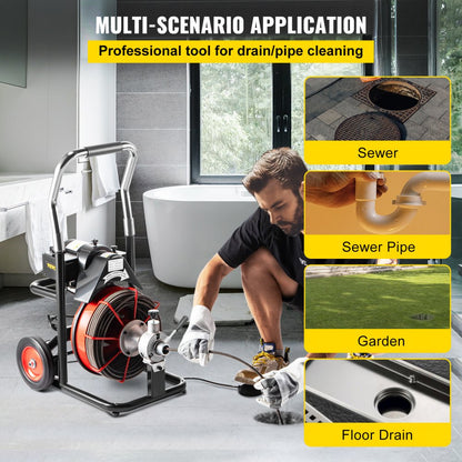 D1000 - VEVOR 75 Ft Durable Electric Drain Cleaner with Cutters