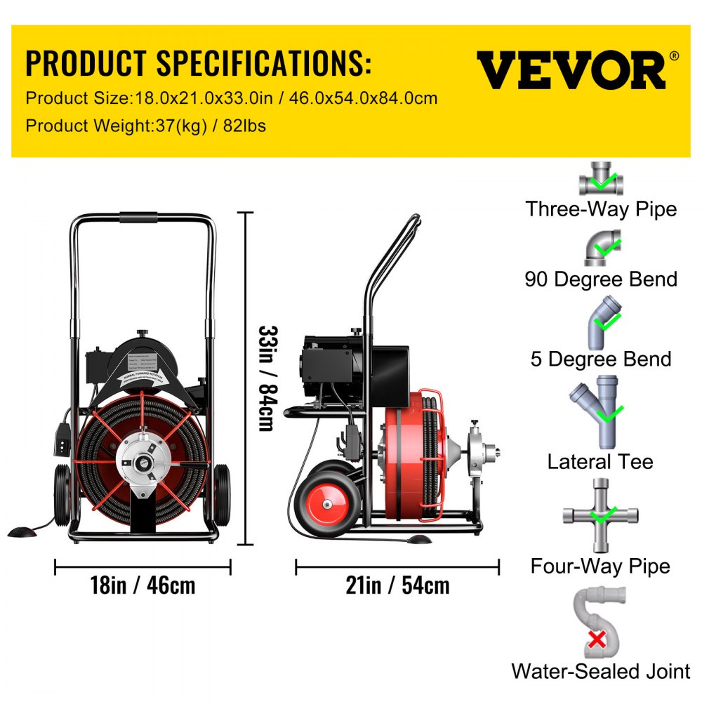 D1000 - VEVOR 75 Ft Durable Electric Drain Cleaner with Cutters