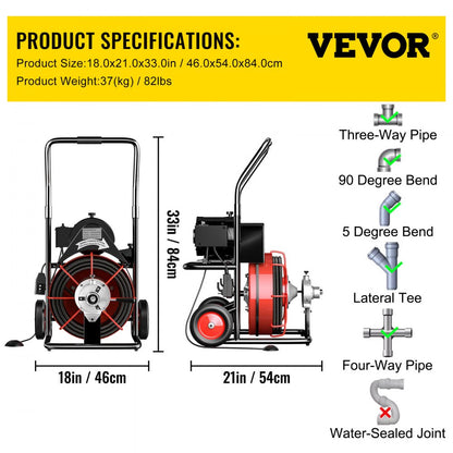 D1000 - VEVOR 75 Ft Durable Electric Drain Cleaner with Cutters