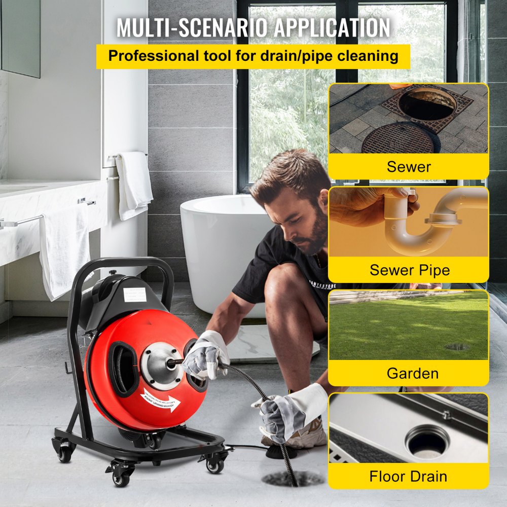 010419458583 - 50FT VEVOR Electric Drain Auger with Versatile Cutters