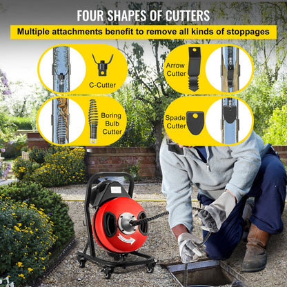010419458583 - 50FT VEVOR Electric Drain Auger with Versatile Cutters