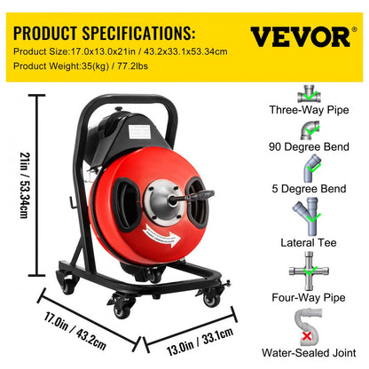010419458583 - 50FT VEVOR Electric Drain Auger with Versatile Cutters