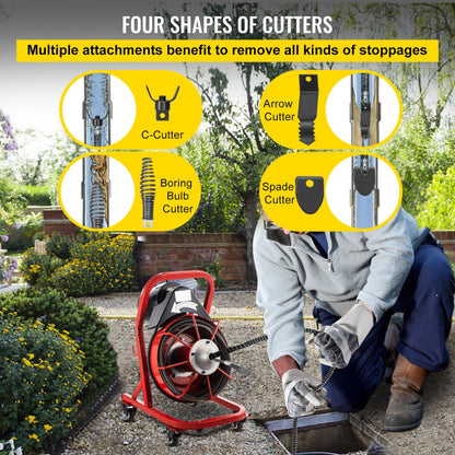 010613527801 - VEVOR 75' Electric Drain Auger with Versatile Cutters