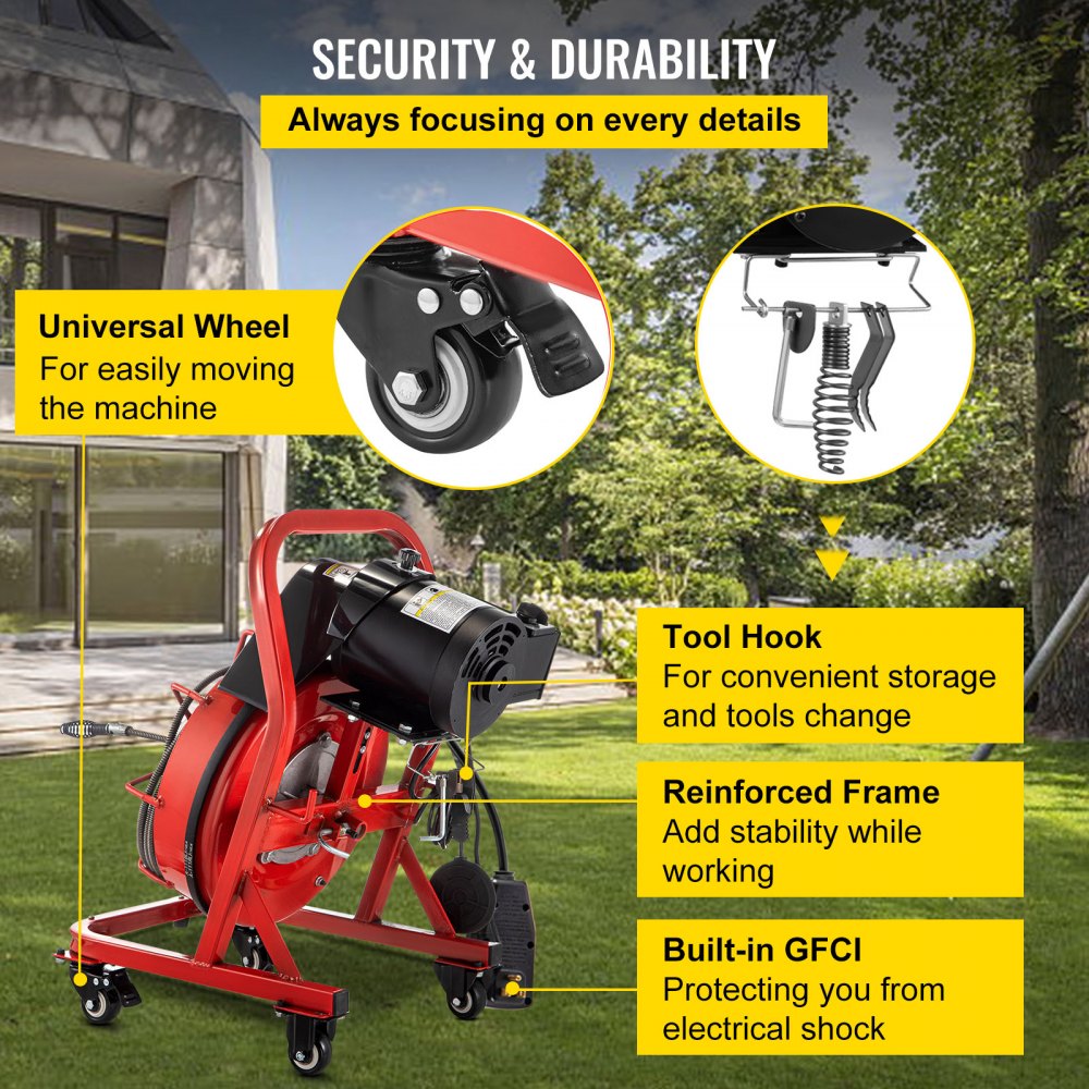 010613527801 - VEVOR 75' Electric Drain Auger with Versatile Cutters