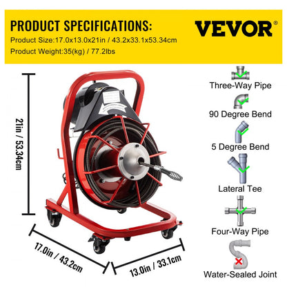 010613527801 - VEVOR 75' Electric Drain Auger with Versatile Cutters