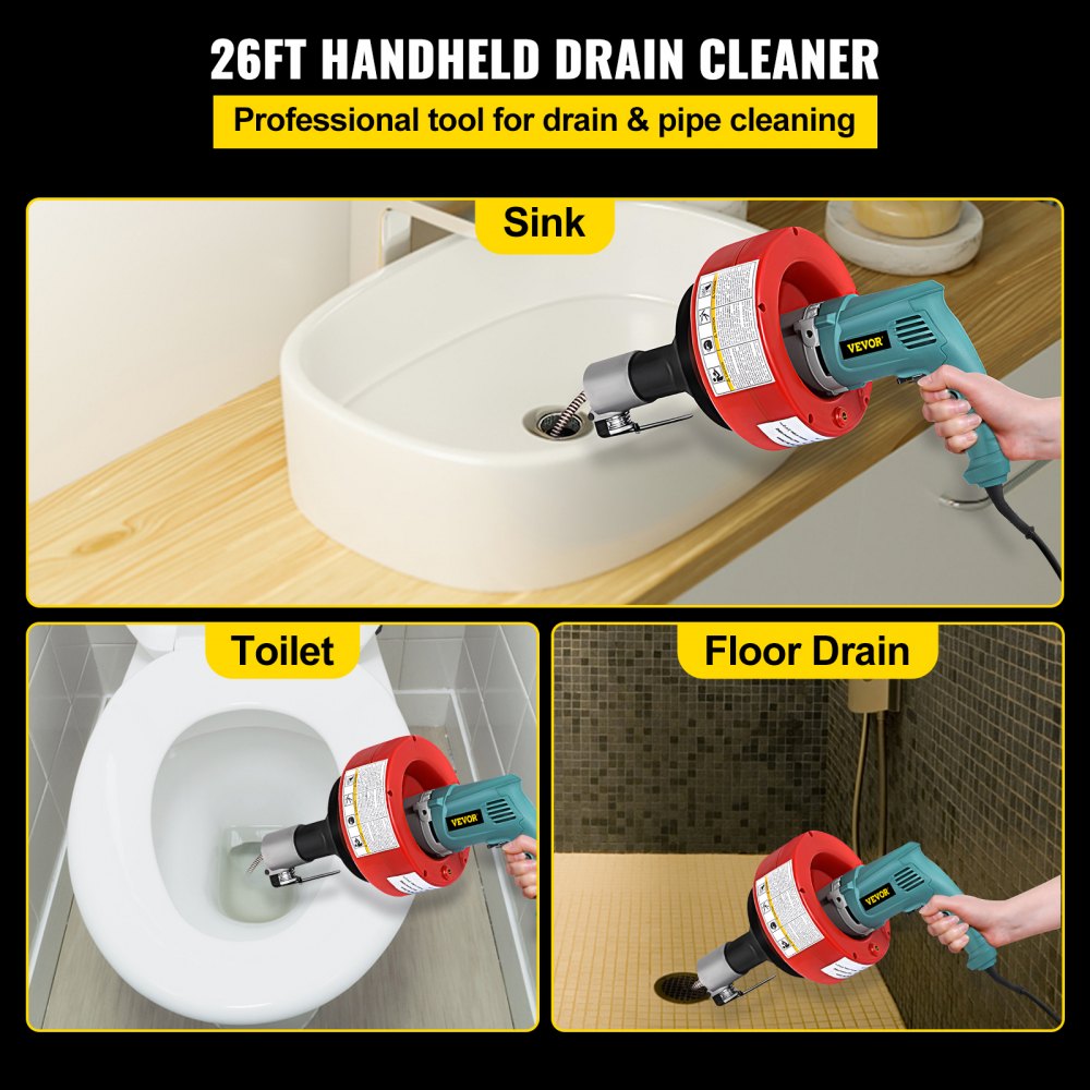 010694421272 - 26ft Portable Electric Drain Auger Cleaner for Unclogging