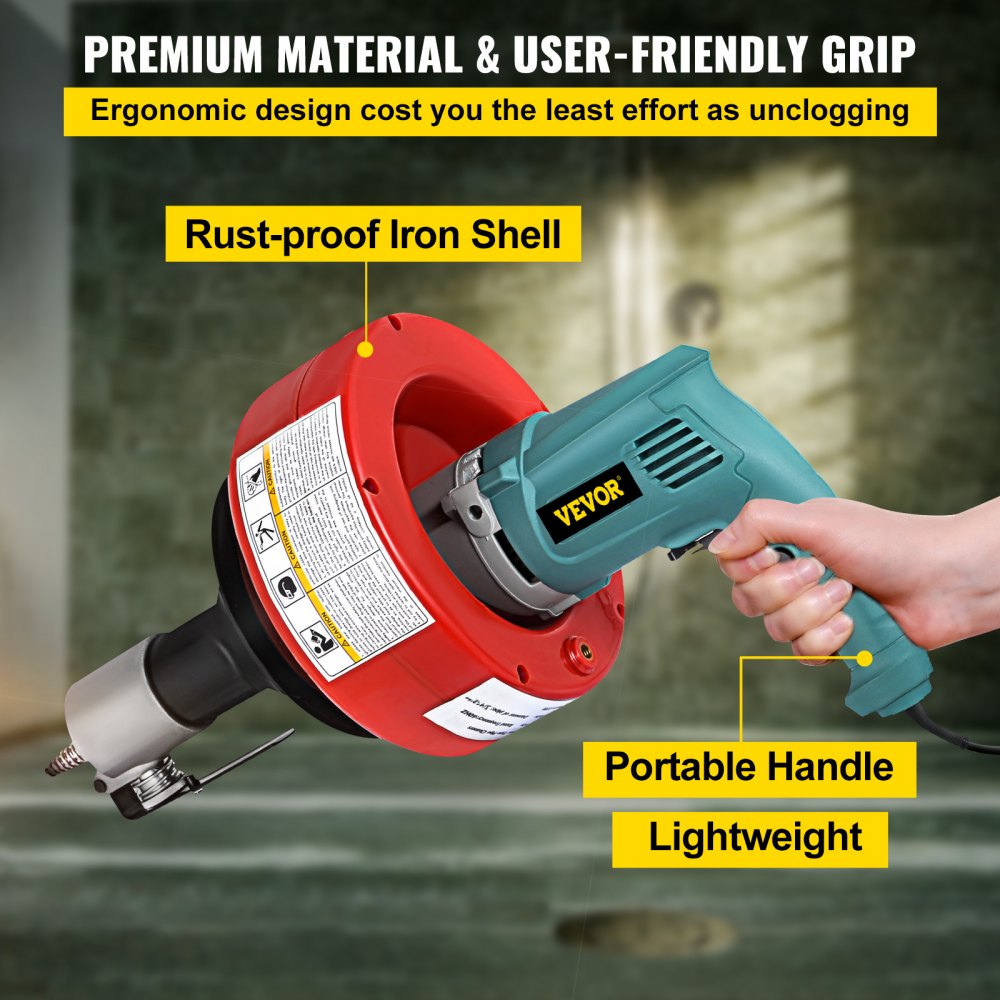 010694421272 - 26ft Portable Electric Drain Auger Cleaner for Unclogging