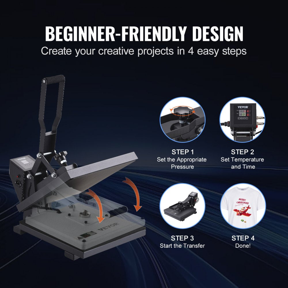 WBFHPM3804 - VEVOR 15" Heat Press for T-Shirts with Digital Control