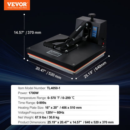 TL4050-1 - 16x20 VEVOR Heat Press with Digital Control & Adjustable Pressure