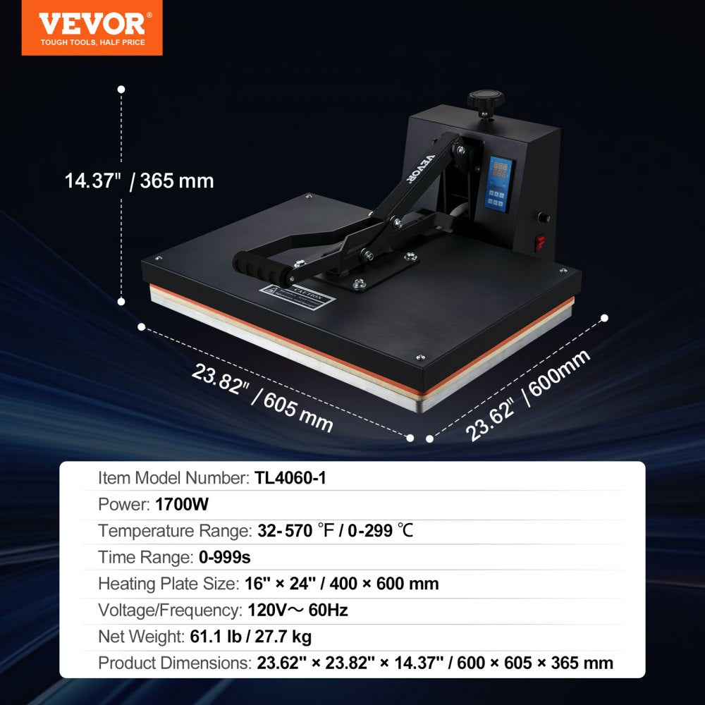TL4060-1 - 16x24 VEVOR Heat Press for Efficient Heat Transfer