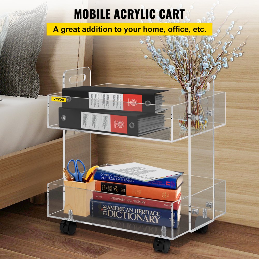 010952135555 - Stylish Acrylic Cart with 2 Tiers & 66lbs Capacity