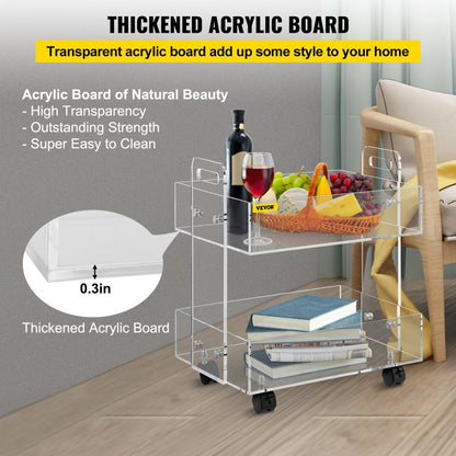 010952135555 - Stylish Acrylic Cart with 2 Tiers & 66lbs Capacity