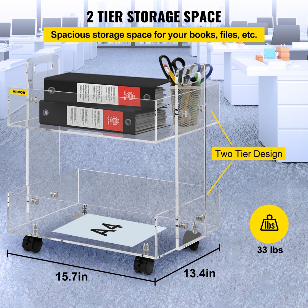 010952135555 - Stylish Acrylic Cart with 2 Tiers & 66lbs Capacity