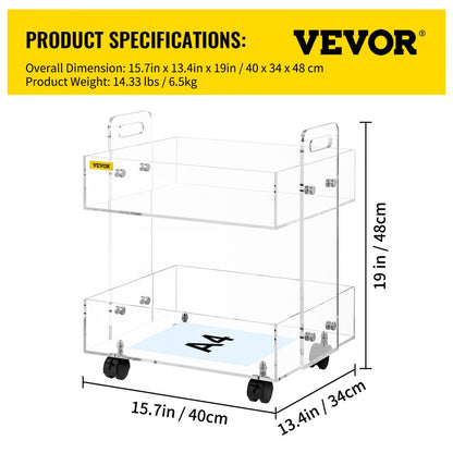 010952135555 - Stylish Acrylic Cart with 2 Tiers & 66lbs Capacity