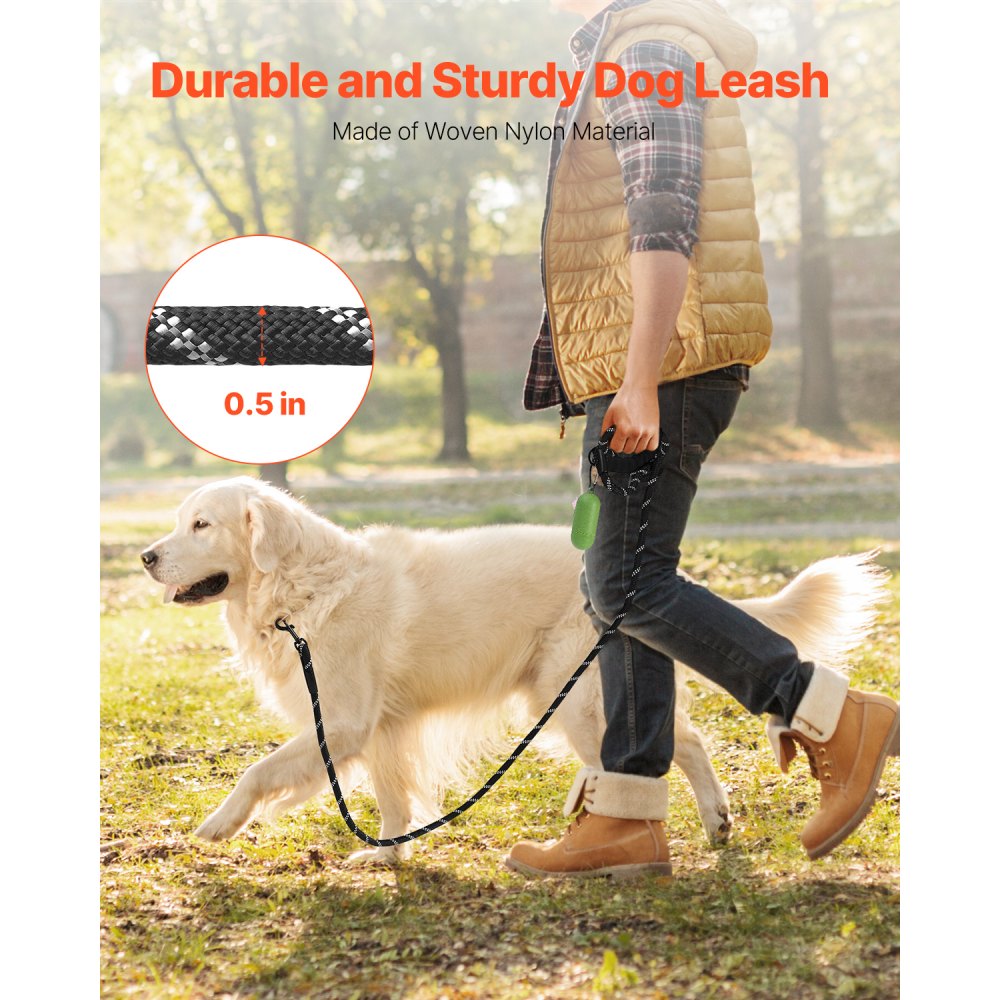 CWS-12mm-6FT - Durable 6ft Nylon Dog Leash with Comfortable Handle & Waste Bag Holder