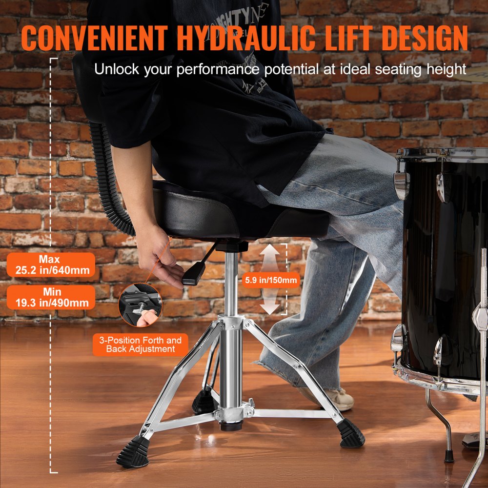 ADT-50K - Adjustable VEVOR Drum Throne with Backrest, 19.3-25.2 in, 500 lbs Capacity