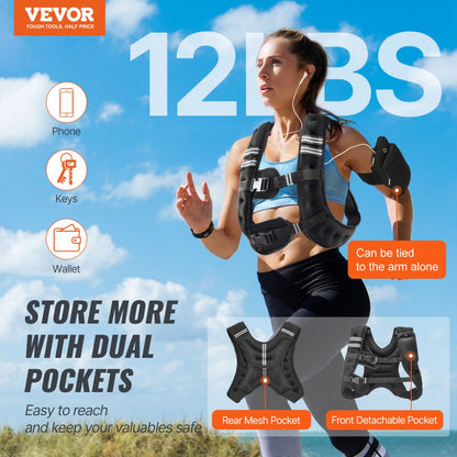 JS-VEST005-1 - 12lb Neoprene Weighted Vest with Pockets & Adjustable Fit