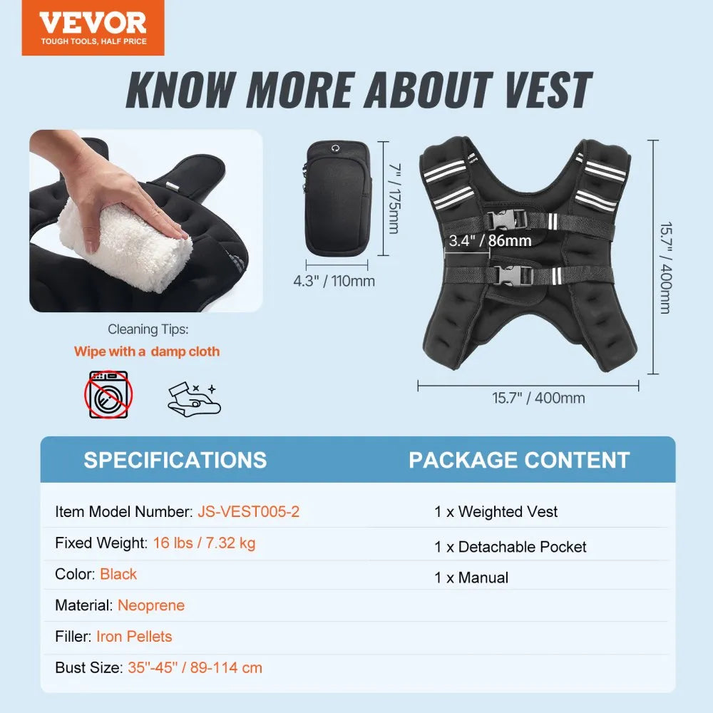 JS-VEST005-2 - Adjustable 16lb Neoprene Weighted Vest with Pockets