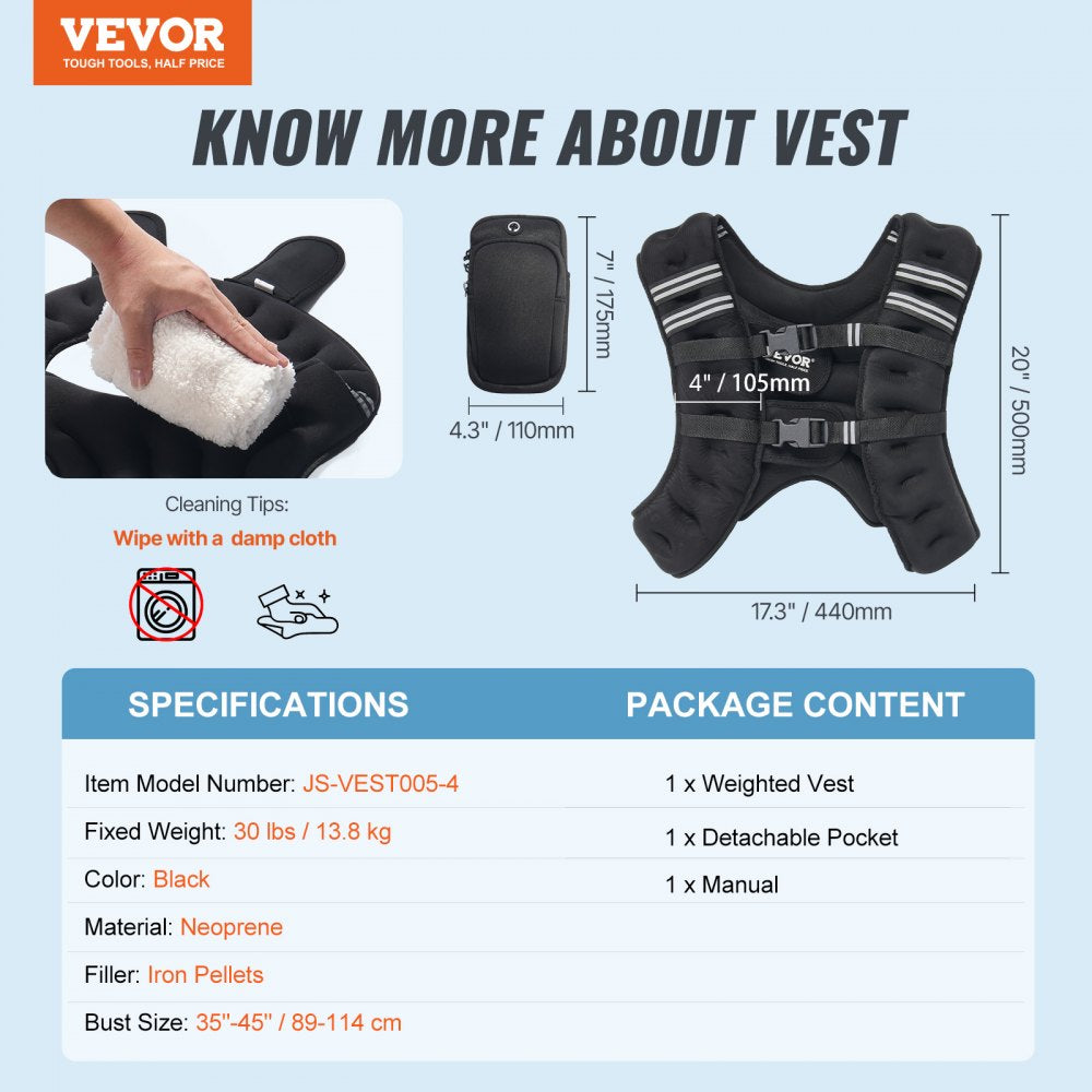 JS-VEST005-4 - Comfortable 30lb Neoprene Weighted Vest with Detachable Pockets