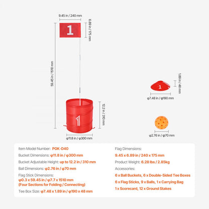PGK-D40 - 6-Hole Backyard Golf Game with 9 Balls & Customizable Tee Boxes