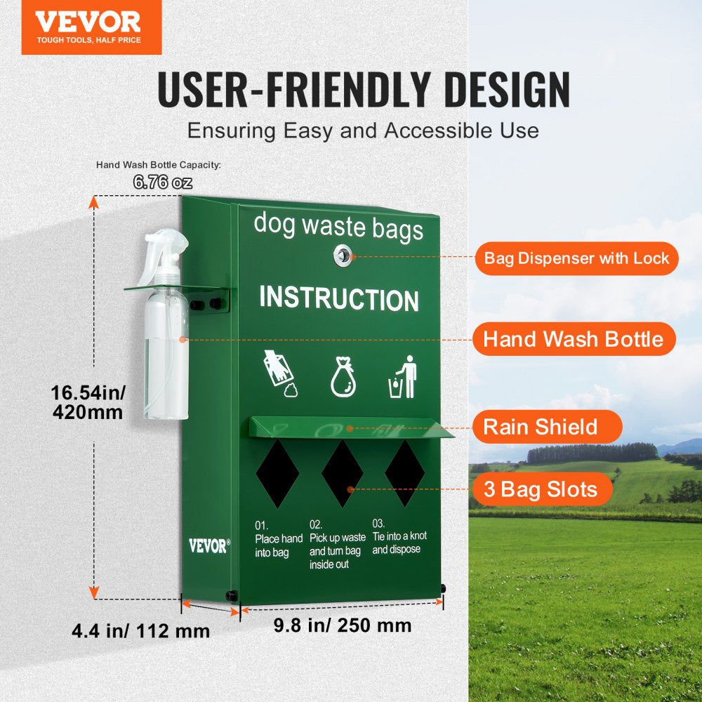 HBD008-3 - Durable Steel Dog Waste Station with 600 Bags & Cover
