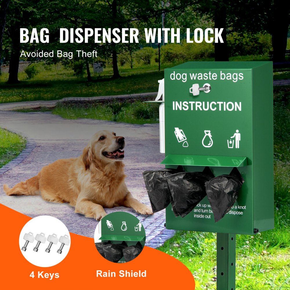 HBD008-3 - Durable Steel Dog Waste Station with 600 Bags & Cover