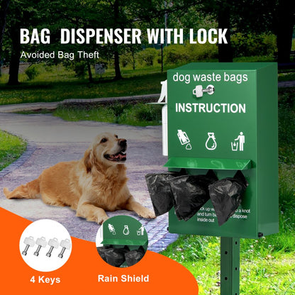 HBD008-3 - Durable Steel Dog Waste Station with 600 Bags & Cover