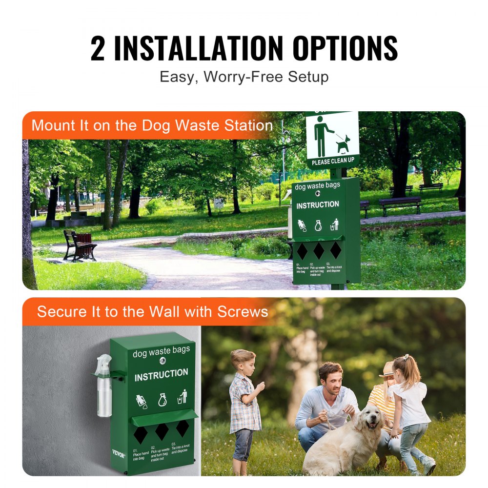 HBD008-3 - Durable Steel Dog Waste Station with 600 Bags & Cover
