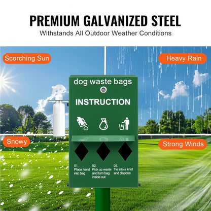 HBD008-3 - Durable Steel Dog Waste Station with 600 Bags & Cover