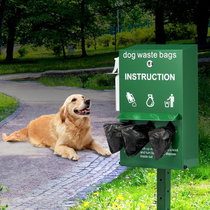 HBD008-3 - Durable Steel Dog Waste Station with 600 Bags & Cover
