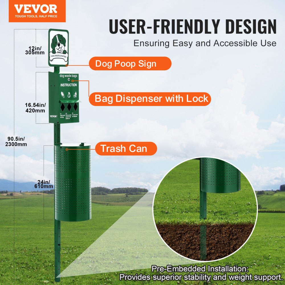 HBD008-2 Green 11.5-Gallon Dog Waste Station with 600 Bags Included