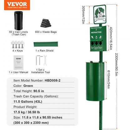 HBD008-2 Green 11.5-Gallon Dog Waste Station with 600 Bags Included