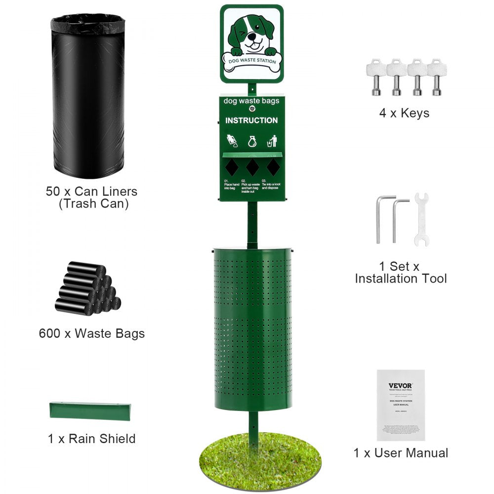 HBD008-2 Green 11.5-Gallon Dog Waste Station with 600 Bags Included