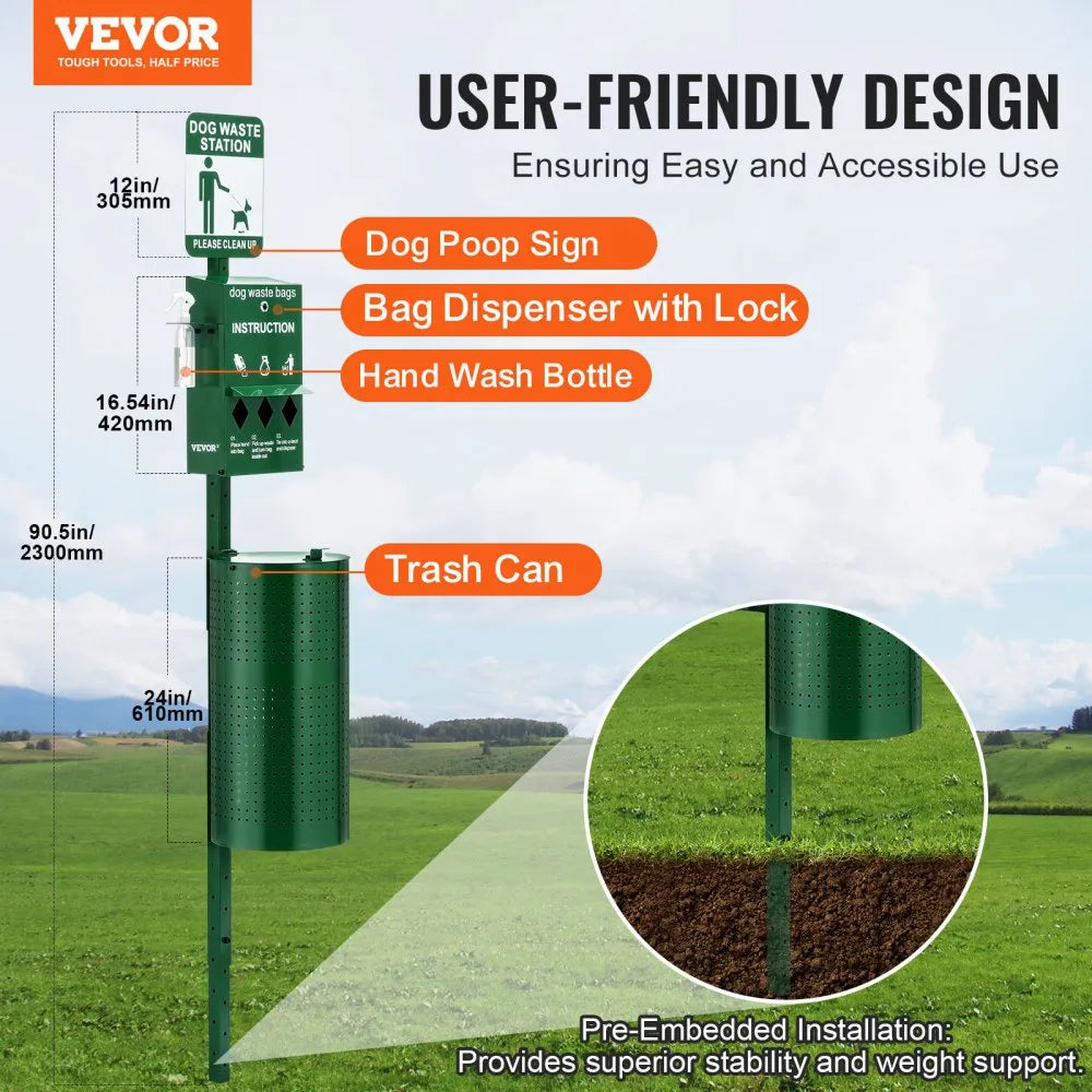HBD008-1 - 11.5-Gallon Green Dog Waste Station with 600 Bags