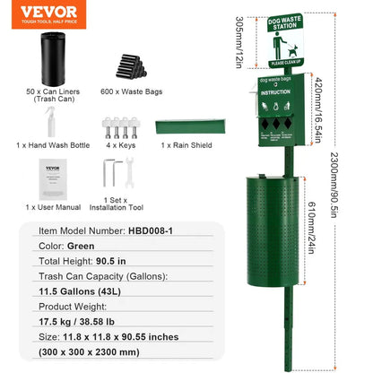 HBD008-1 - 11.5-Gallon Green Dog Waste Station with 600 Bags