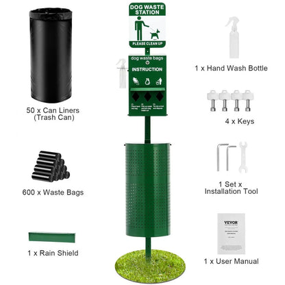 HBD008-1 - 11.5-Gallon Green Dog Waste Station with 600 Bags