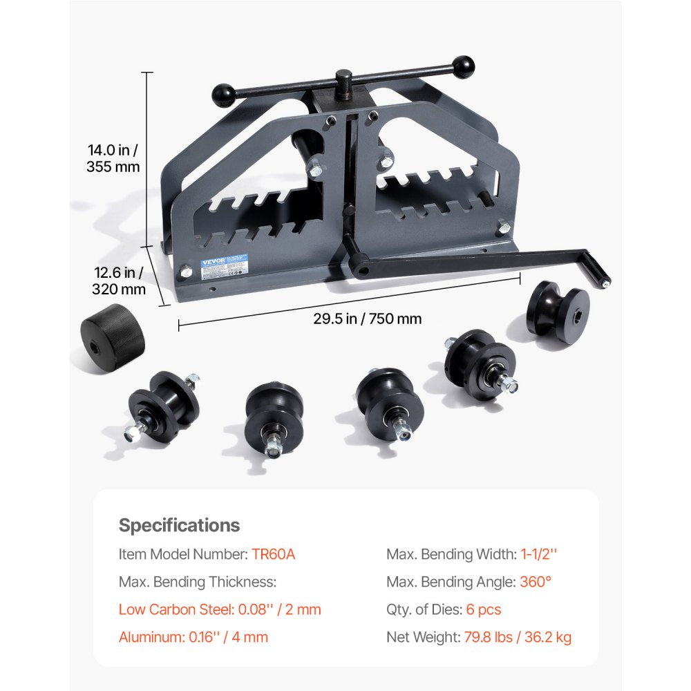 TR60A - 1-1/2" Manual Tube Roller Bender with 6 Durable Dies