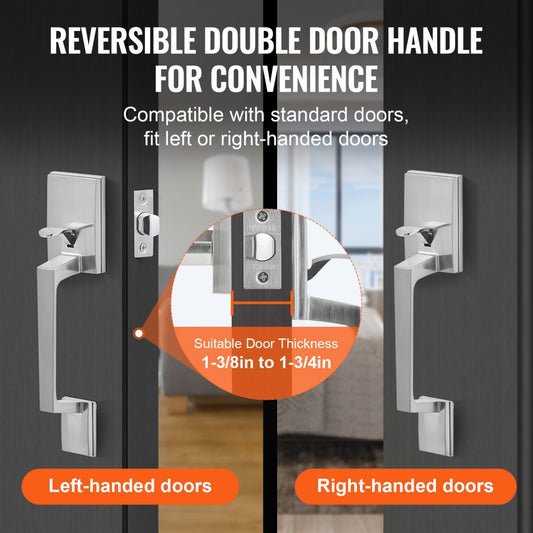 DT1103-PS-SN - Durable Satin Nickel Door Handle with Adjustable 7.87" to 9" Spacing