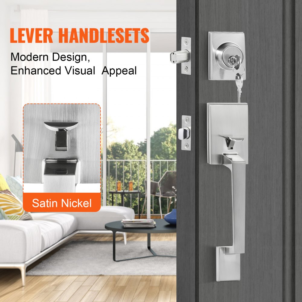 DT1103-SN - Satin Nickel Entry Handle Set with Adjustable Spacing