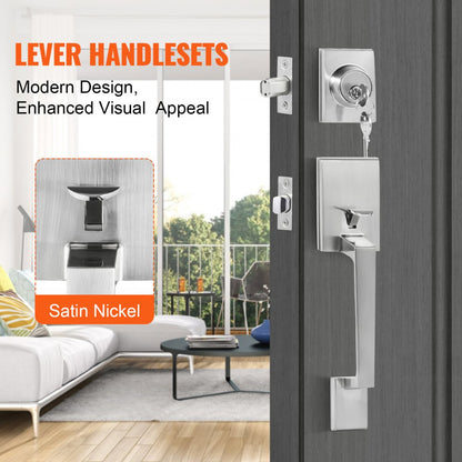 DT1103-SN - Satin Nickel Entry Handle Set with Adjustable Spacing