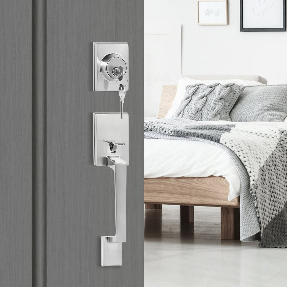 DT1103-SN - Satin Nickel Entry Handle Set with Adjustable Spacing
