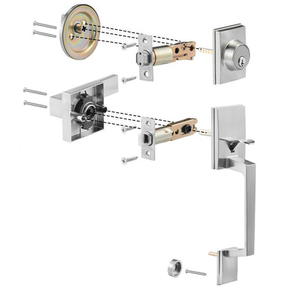 DT1103-SN - Satin Nickel Entry Handle Set with Adjustable Spacing